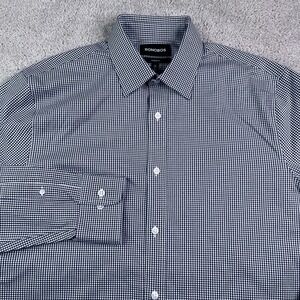 Bonobos Shirt Mens 16 34 Navy Blue Gingham Checkered Standard Fit Stretch Cotton